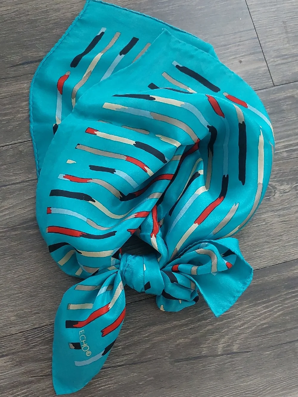 Echo Turquoise Silk Scarf with Multicolor Brushstrokes
